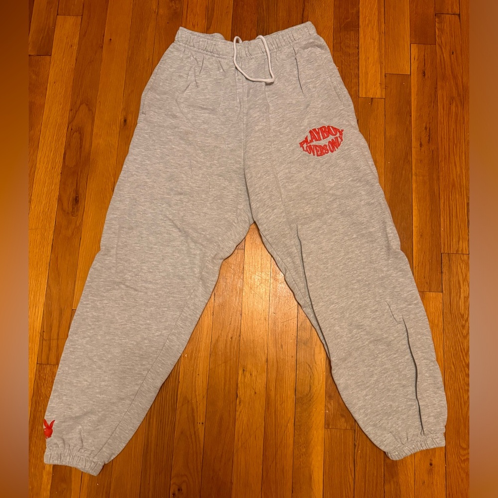 PLAYBOY X PACSUN women’s grey sweatpants with red detailing